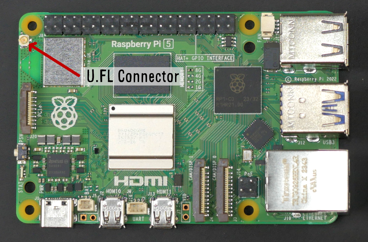 Raspberry Pi 8GB with External WiFi Antenna Connector